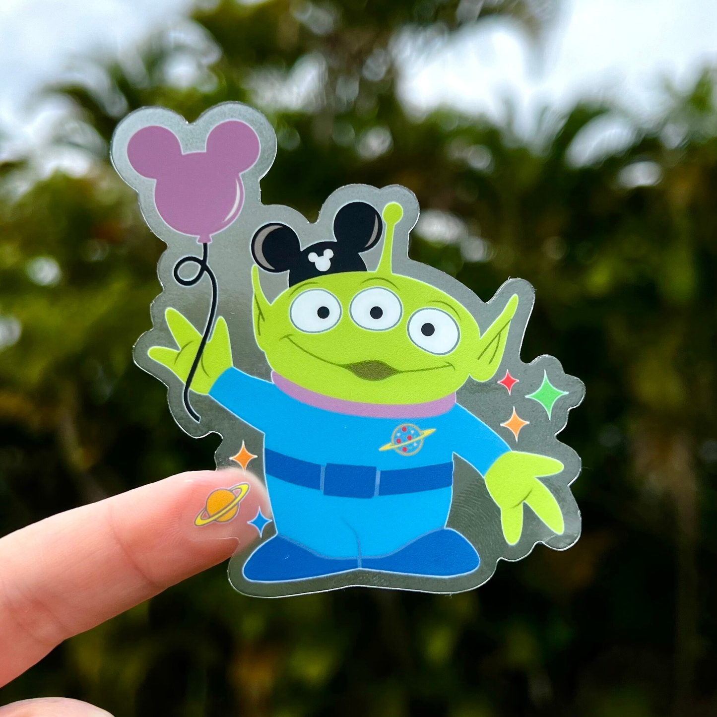 Toy Story Alien with Mickey Head Balloon and Hat Transparent Sticker